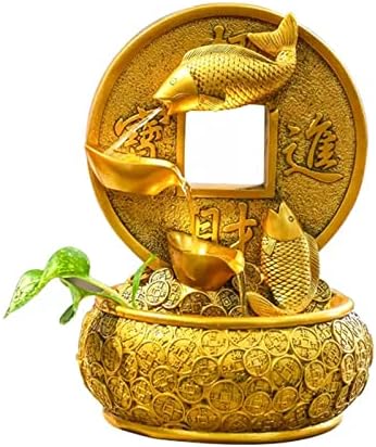 Golden Koi Tabletop Fountain with Light and Waterfall