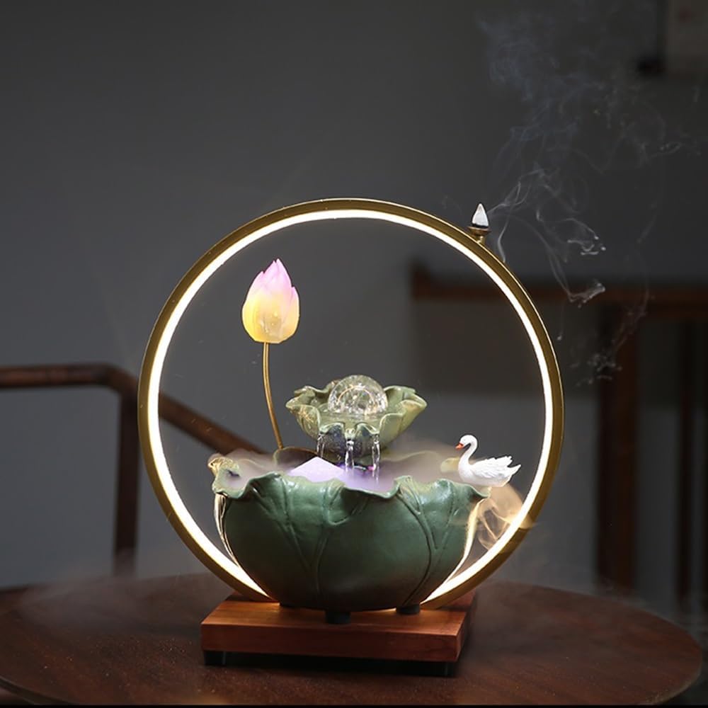 Elegant Desktop Water Fountain with Lotus and Swan Design