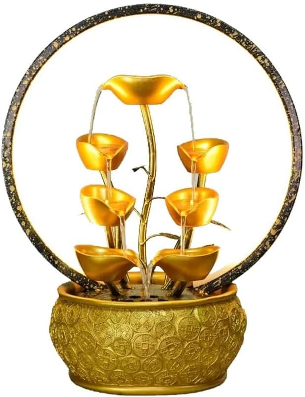 Gold Tabletop Waterfall Fountain with Light - Feng Shui Decor 1