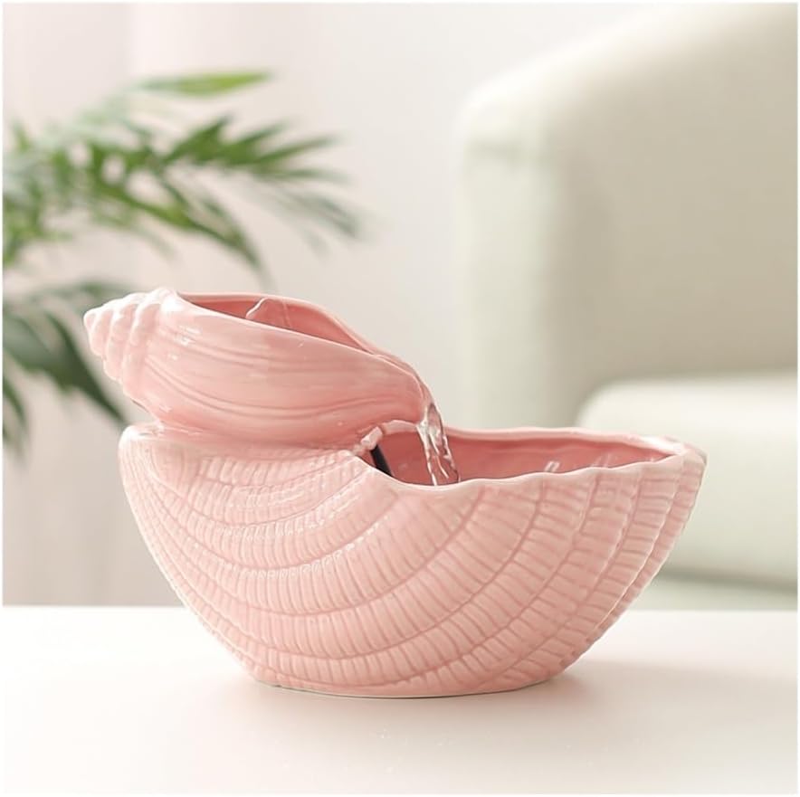 Creative Ceramic Tabletop Fountain with Conch Design - Pink