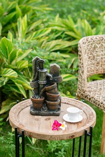 Rustic Charm Water Fountain with LED Light and Antique Pump