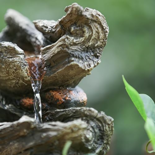 OPAHDN Indoor Brown Wood-Look Water Fountain with LED Light