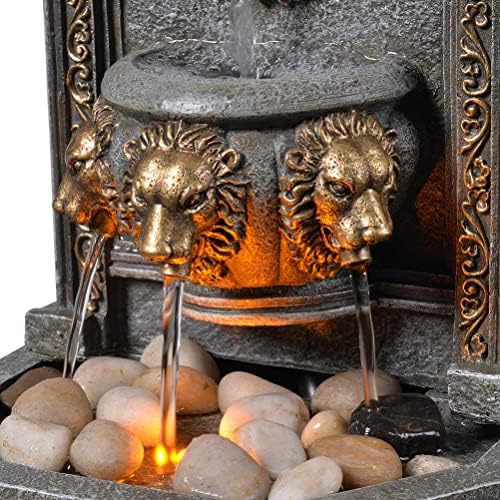 GOSSI 103 Inches Tall Tabletop Classic Lion Head Fountain with Cobblestone and LED Light