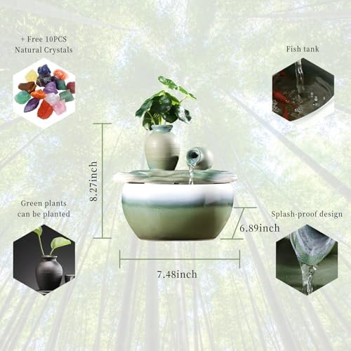 827 Inch Ceramic Tabletop Fountain with Free Crystals