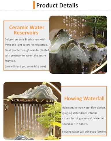CIFUPUQU Deer Tabletop Water Fountain with LED Light and Incense Holder