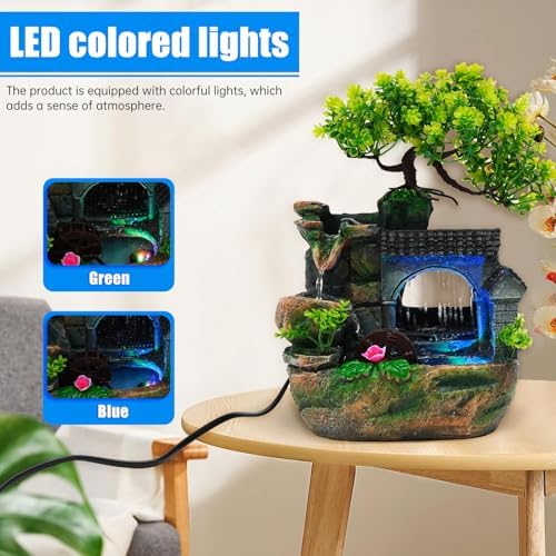 Tabletop Waterfall Fountain with LED Light and Adjustable Pump