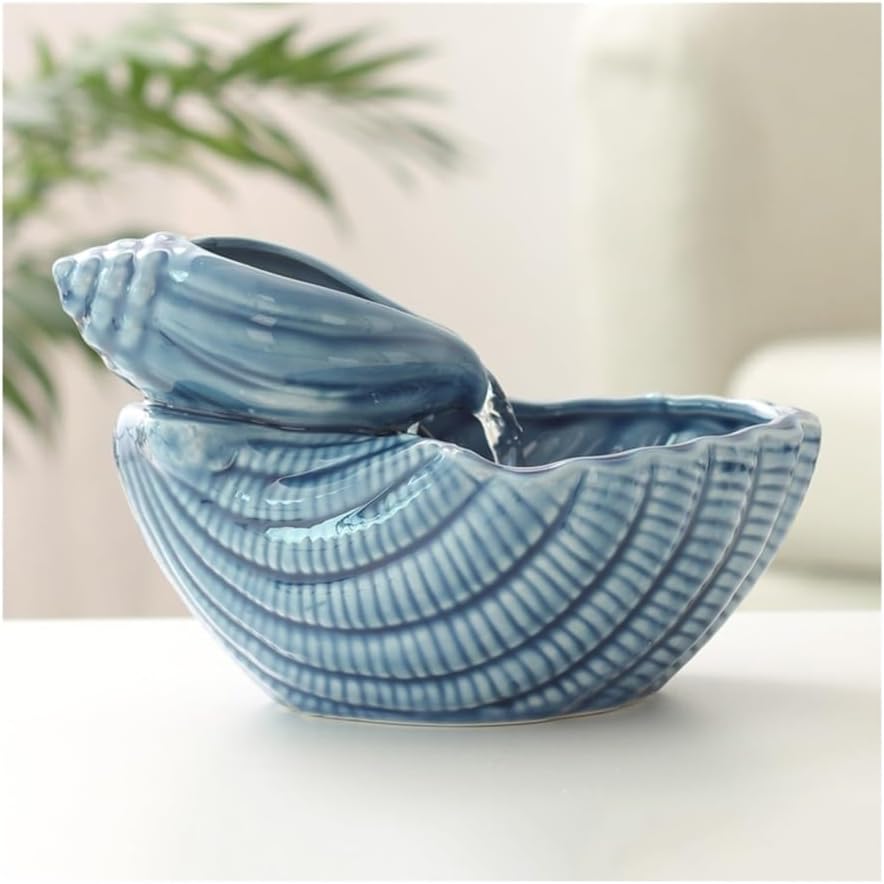 Creative Ceramic Tabletop Fountain with Conch Design - Blue