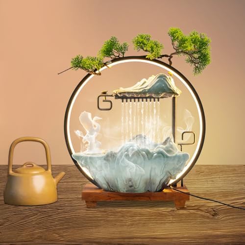 Emmliy Tabletop Water Fountain with LED Light Mist