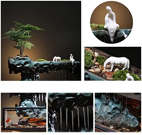 Desktop Rockery Waterfall Fountain with Fish Tank and Plants