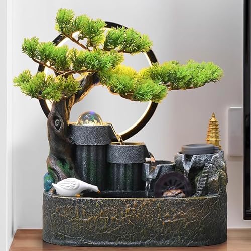 Elegant Desktop Water Fountain with Light and Bonsai