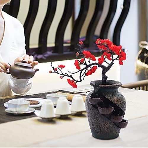 Decorative Indoor Tabletop Fountain with Simulated Flowers