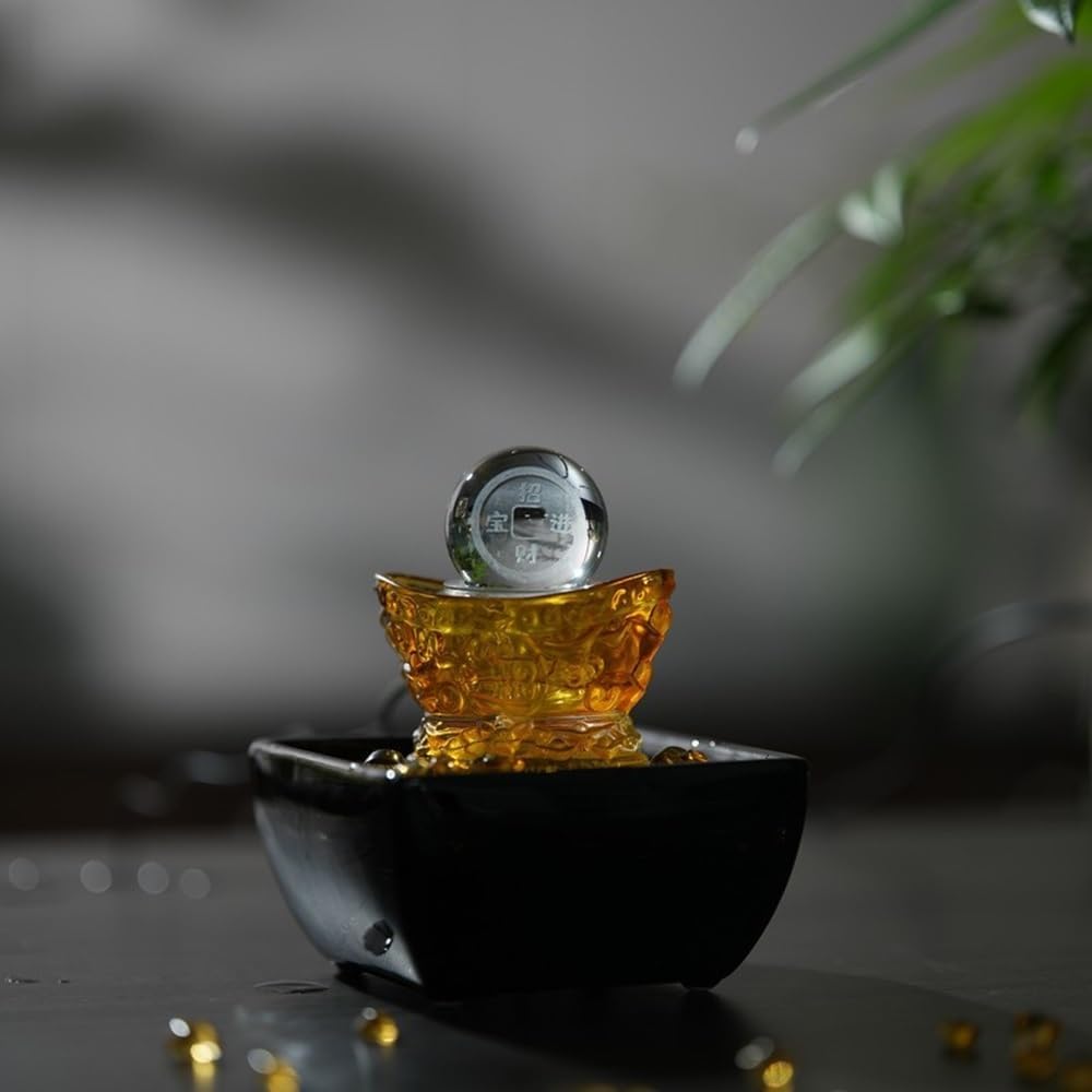 Elegant Black Desktop Water Fountain with Yuanbao Design