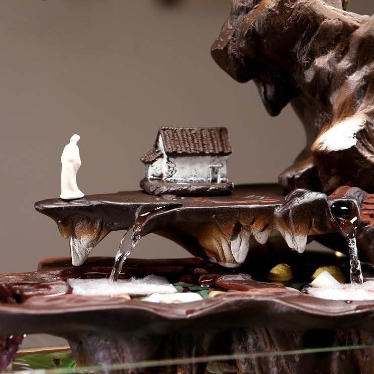 Water Fountain Indoor Fish Tank Decor with Flowing Water Wheel and Zen Waterfall