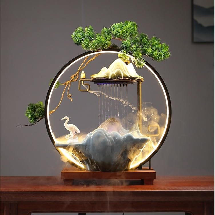 AQWASYUTER Zen Waterfall Desk Fountain with LED Light