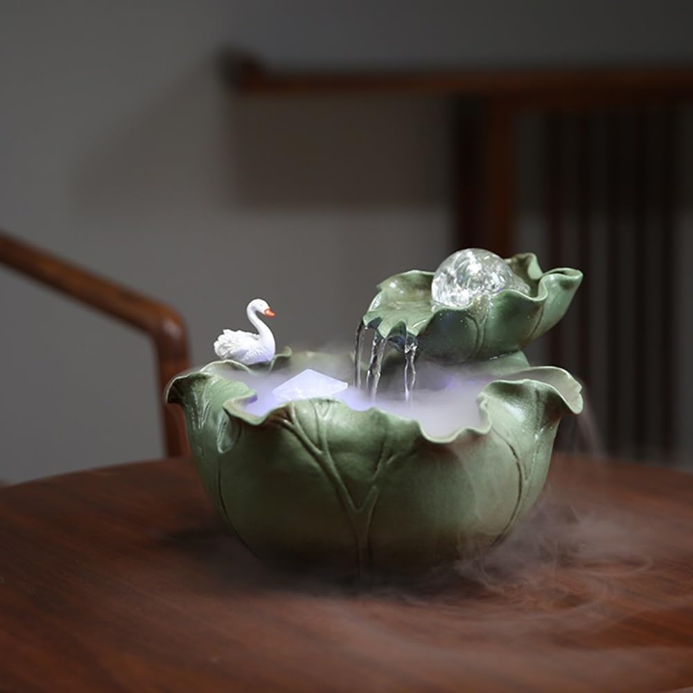 Elegant Desktop Water Fountain with Lotus and Swan Design