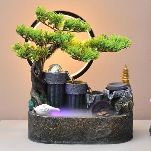 Elegant Indoor Water Fountain with Rockery and Bonsai Design