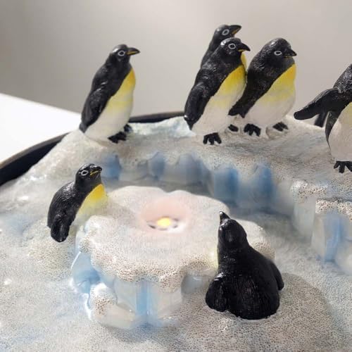Tabletop Fountain with Penguin Statue and LED Lights