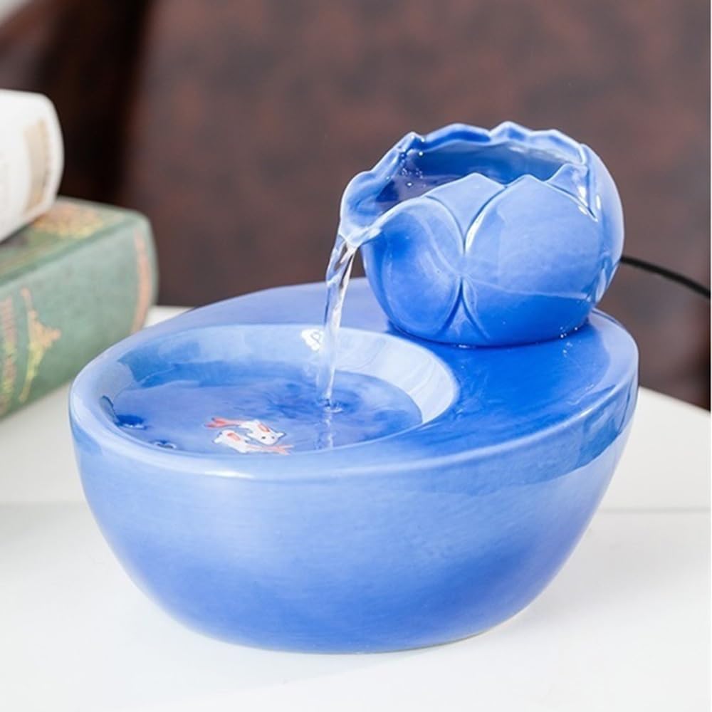 Blue Ceramic Tabletop Water Fountain for Home Office Decoration