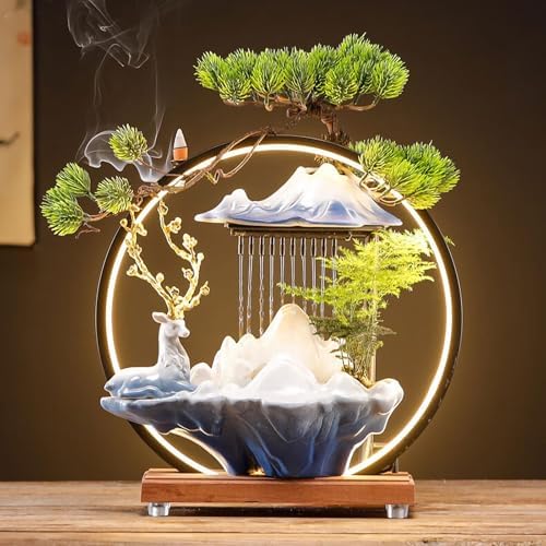 Zen Indoor Waterfall Fountain with Mist and LED Light