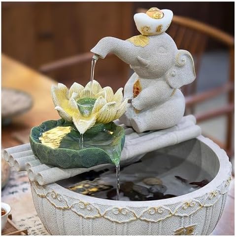 White Stone Texture Elephant Desktop Fountain with Water Circulation