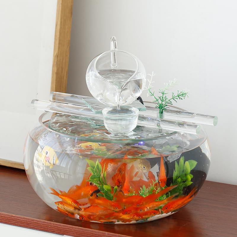 Round Glass Tabletop Fountain with Automatic Circulation