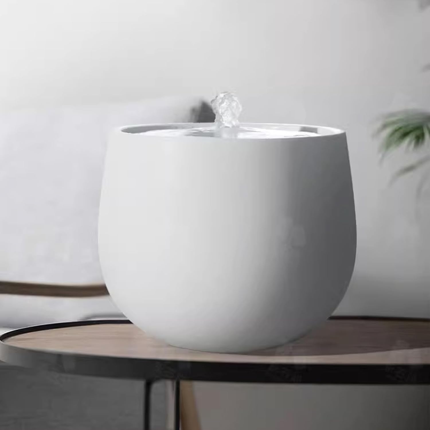 White Minimalist Tabletop Fountain with LED Lighting