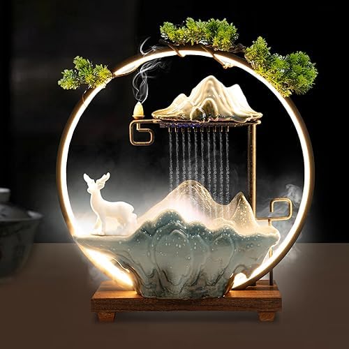 Tabletop Fountain with Glowing Circle and Deer
