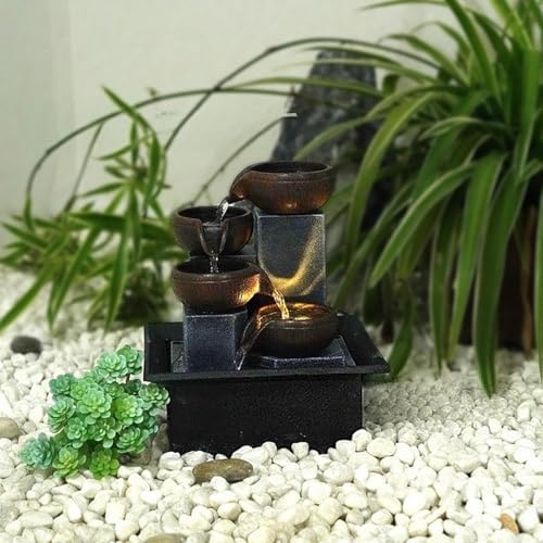 Bocnity 4 Tier Tabletop Waterfall Fountain with LED Light