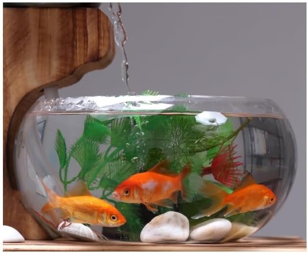 Feng Shui Water Fountain Ornament Elegant Glass Fish Tank with Zen Waterfall