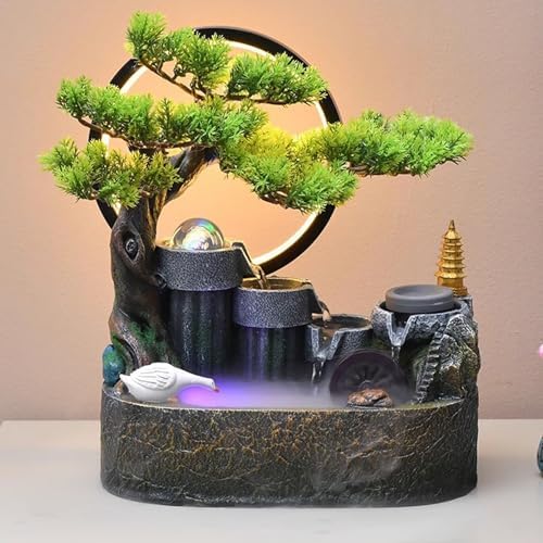 Elegant Desktop Water Fountain with Light and Bonsai