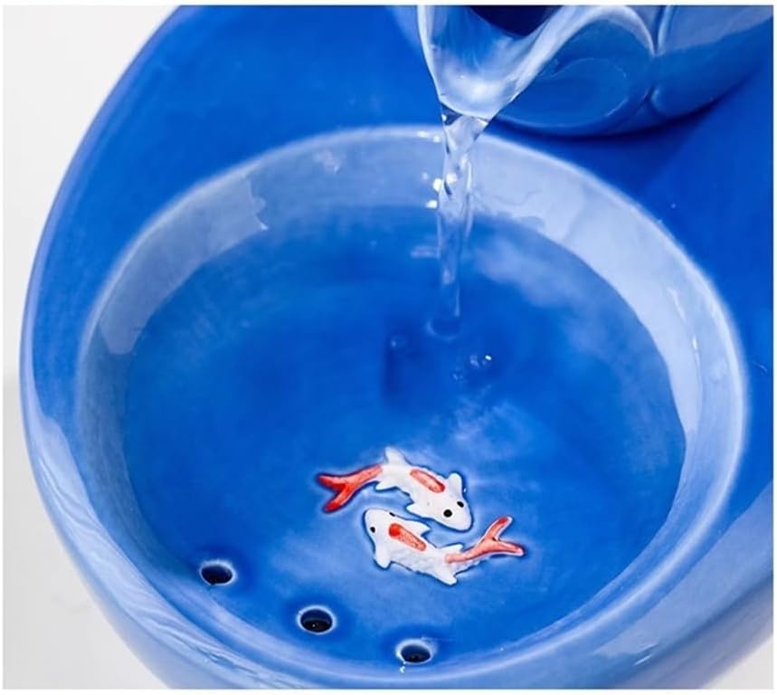 Blue Ceramic Tabletop Water Fountain for Home Office Decoration