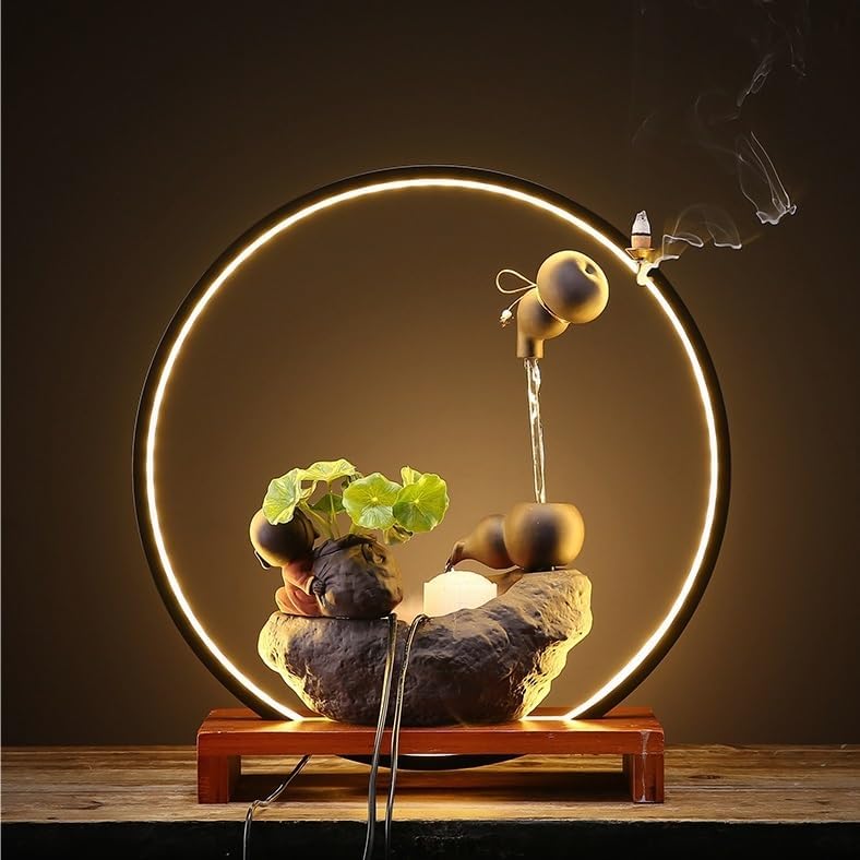 AQWASYUTER Water Fountain Indoor Tabletop Fountain Zen Decor Living Room Office Feng Shui Ornaments