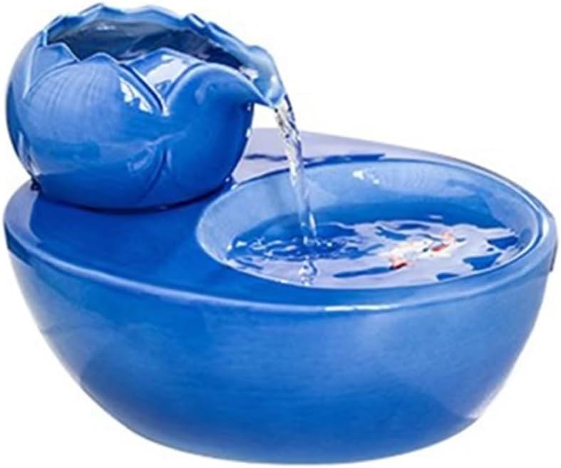 Blue Ceramic Tabletop Water Fountain for Home Office Decoration
