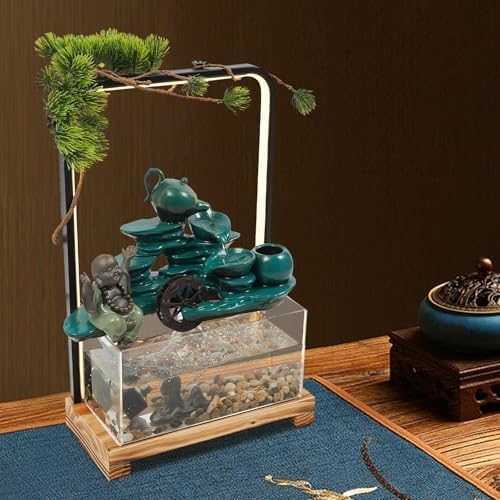 Zen Tabletop Fountain with LED Lights and Fish Tank