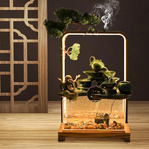 Wanlecy Tabletop Water Fountain with LED Lights and Fish Tank