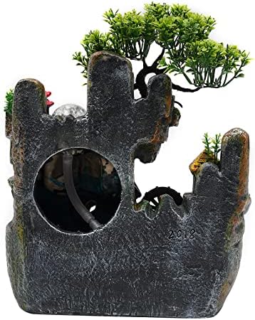 Xuthusman Desktop Resin Waterfall Fountain with Color-Changing LED Lights