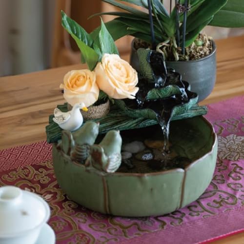 Elegant Desktop Water Fountain with Lotus and Bird Design