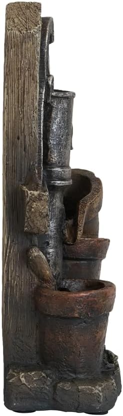 Rustic Charm Water Fountain with LED Light and Antique Pump