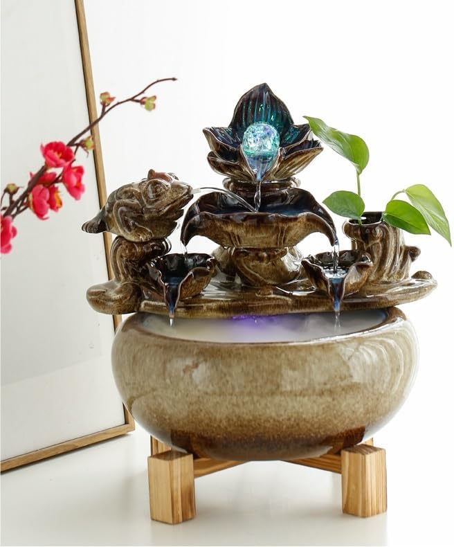 Ceramic Tabletop Fountain with Flowing Water Indoor Decor