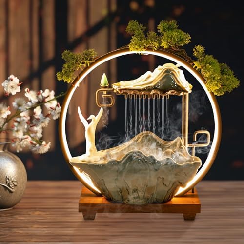 Drarint Tabletop Fountain with LED Light and Incense Burner