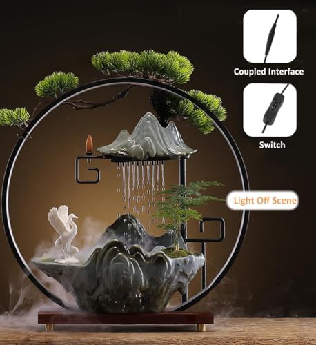 Ceramic Crane Desk Fountain with LED Light and Mist