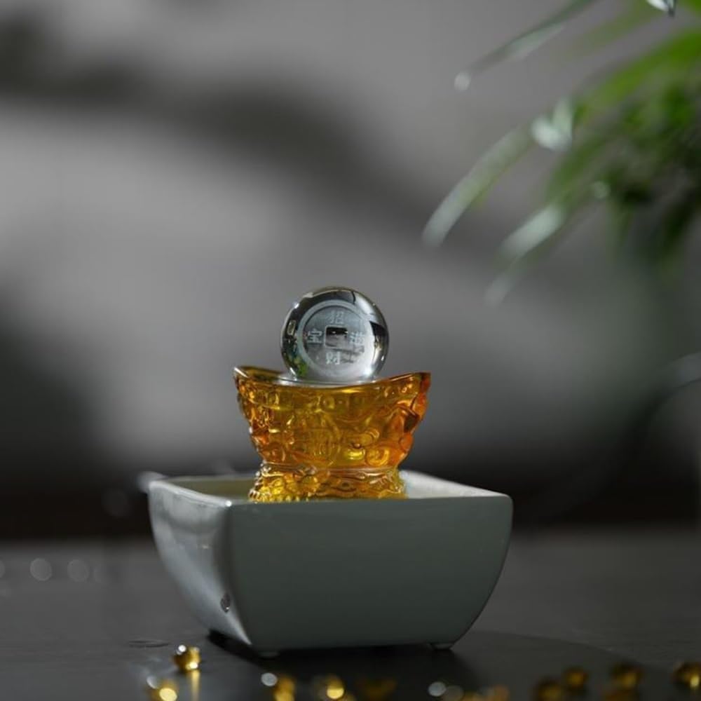White Tabletop Fountain with Yuanbao Ornament