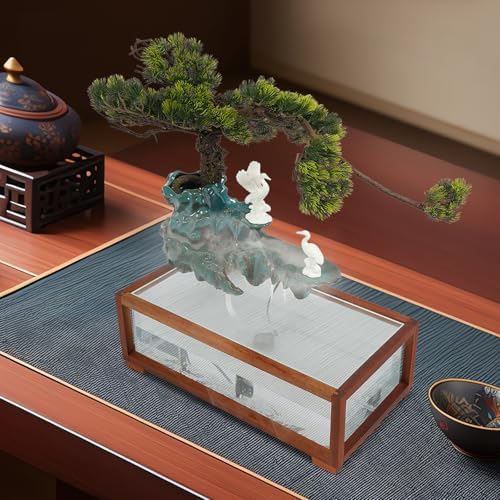 Elegant Tabletop Crane Water Fountain with LED and Fish Tank