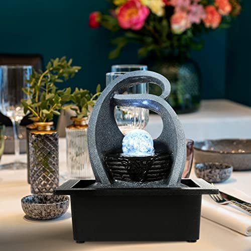 WICHEMI Water Fountain with LED Rolling Ball Indoor Fountain for Home and Office Decor