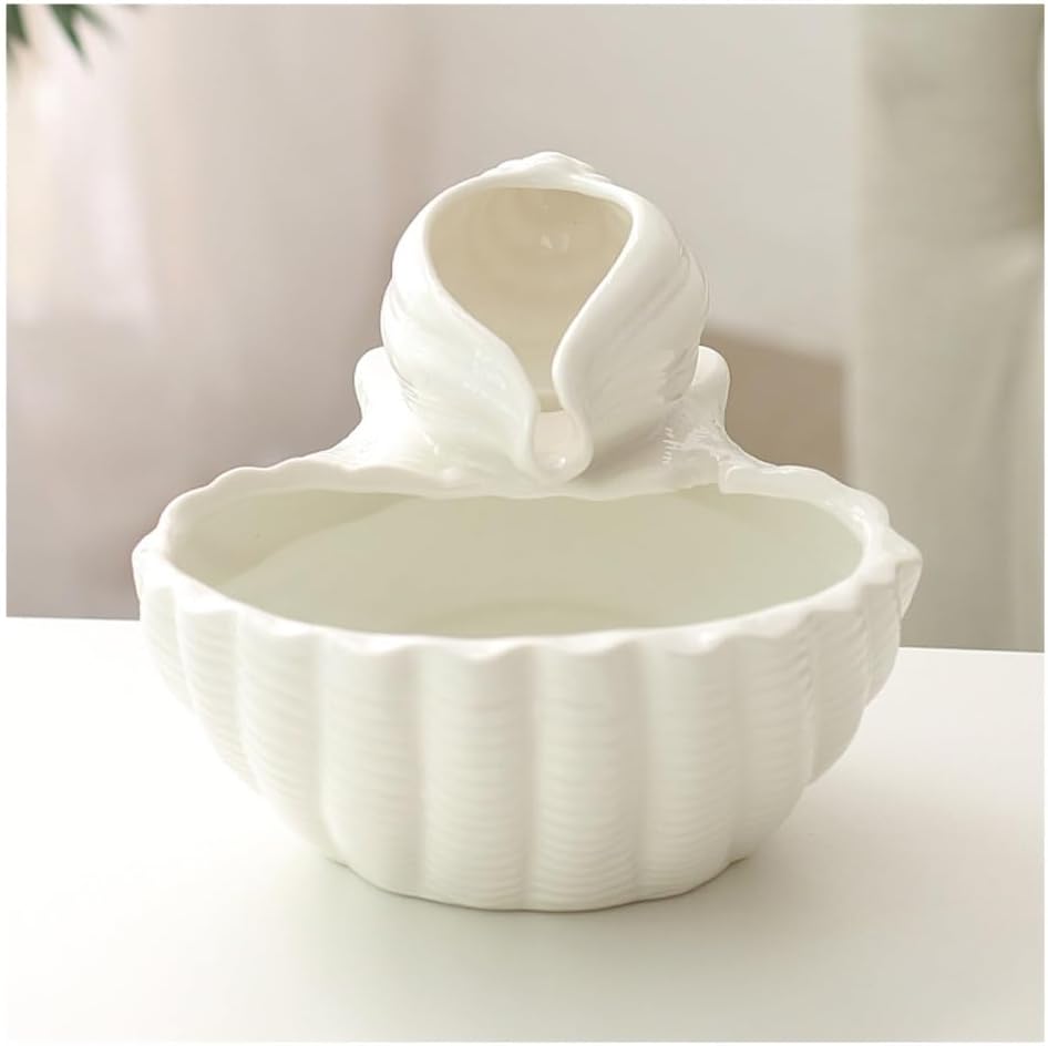 Creative Ceramic Tabletop Fountain with Conch Design - White