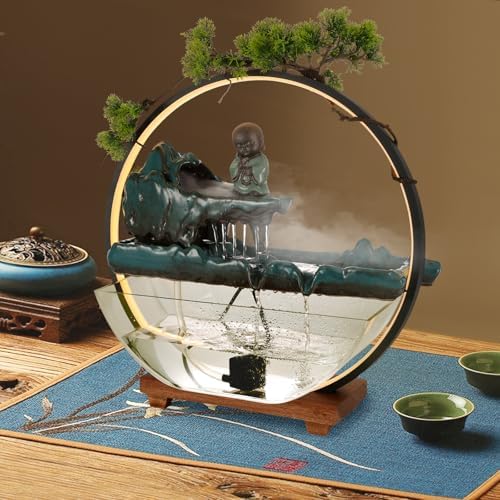 Backflow Incense Holder with LED Light and Water Fountain for Feng Shui and Home Decor