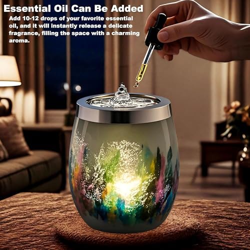 VOREEN Art Glass Tabletop Fountain with White Ambient Light and Aromatherapy