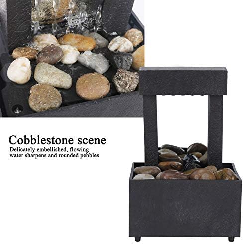 Tabletop Fountain with LED Lights and Stones for Home Office