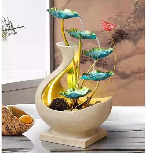 Elegant Desktop Water Fountain with Iron Lotus Design
