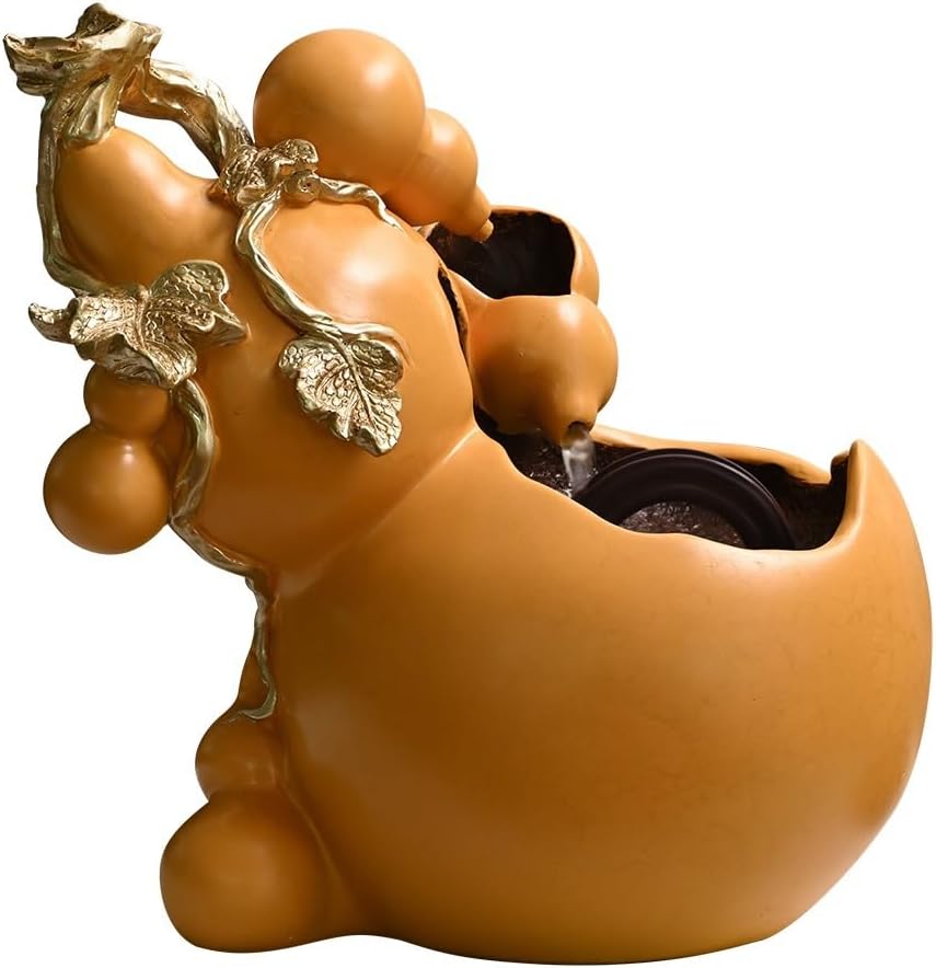 Elegant Deep Yellow Gourd Resin Tabletop Fountain
